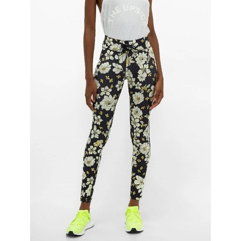 THE UPSIDE Peony Leggings Black Multi Floral Print Striped Activewear Size XS 4